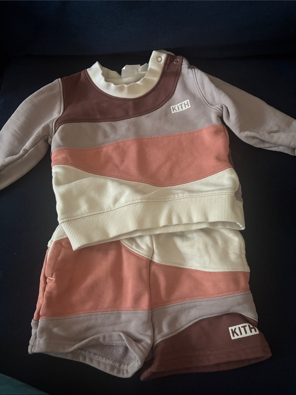Kith Kids Wave Colorblock Short set in Mauve, Coral & Cream